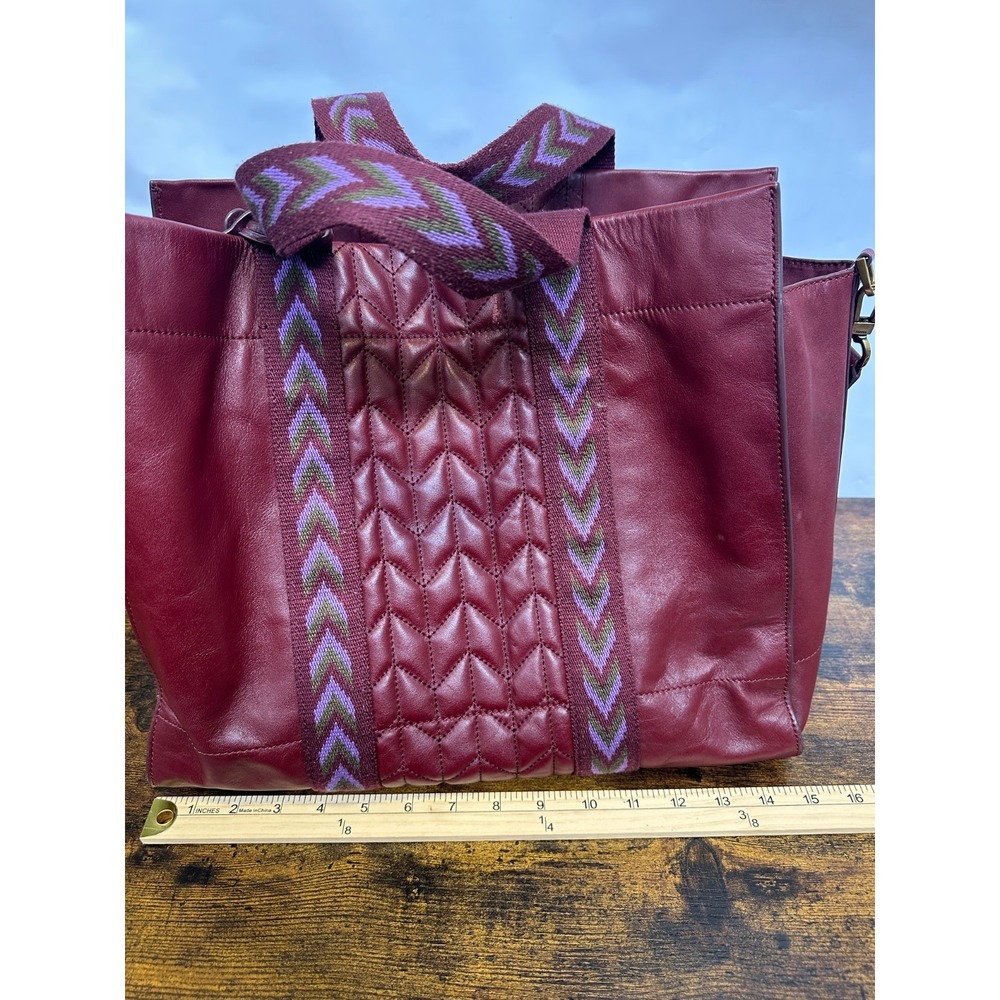 Fossil Carmen Tote Burgundy Quilted Leather Handbag Crossbody Wine Shoulder Bag - Picture 13 of 16